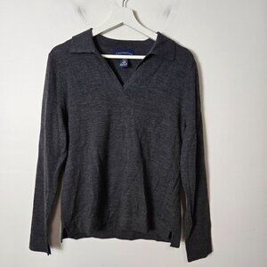 Charter Club Women's Size L 100% Pure New Wool Charcoal Grey Polo Sweater